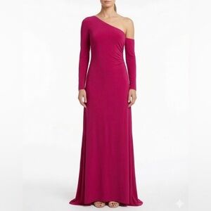 Donna Karan One Shoulder Long Sleeve Evening Gown Pink Size 16 Formal Dress